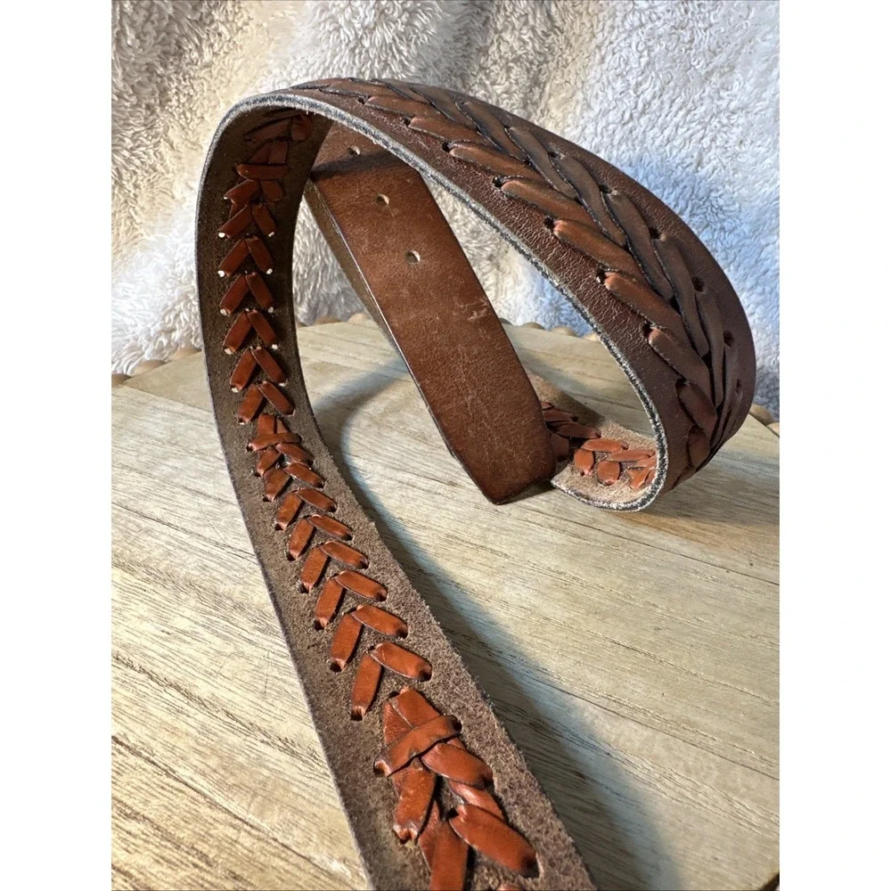 Vintage Braided Brown Leather Belt Sz 40